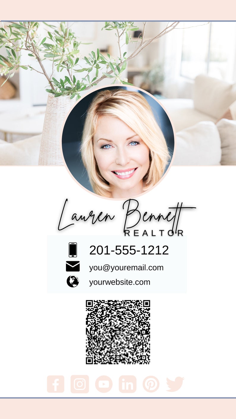 Digital Business Card With QR Code, Pink Digital Business Card for