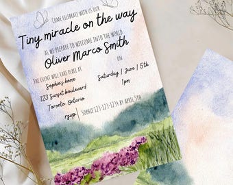 Cyfrowy szablon zaproszenia na baby shower Flower Field | Cyfrowy szablon zaproszenia na baby shower Flower Field | Edytuj w Canva