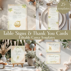 Baby Shower Table Signs & Thank You Cards | Canva Editable Templates | Can't Wait to Squeeze You Baby | Lemons | Ciao Baby | Table Numbers