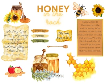 Honing in de rots afdrukbaar, PDF, JPG, PNG-stickerset, Bijbeljournaling, inspirerend dagboek, christelijke stickers, Bijbel