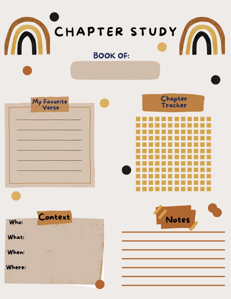 Boho Rainbow Designed Bible Chapter Study Printable - Etsy