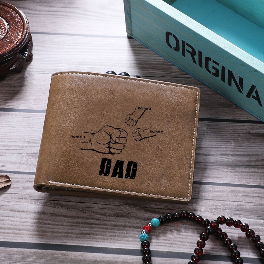 Mens Fist Bump Wallet With 14 Kids Names Dads Dream Etsy