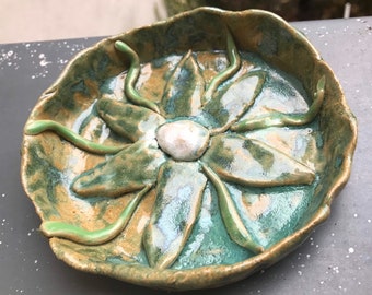 Leaf Star - Elemental bowl with floral pattern, handmade and unique, natural magic, gift for soul and heart, unique piece