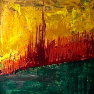 Fire painting large &quot;On Fire&quot;, acrylic on canvas, 1 m x 1 m, energy picture
