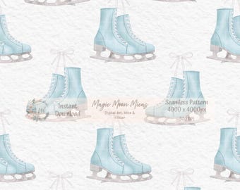 Ice Skates Seamless Pattern, Winter Digital Paper, Ice Skating Pattern, Christmas Winter Background, Sublimation PNG, Instant Download