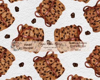 Chocolate Chip Cookies Seamless Pattern | Watercolor Cookie Digital Paper | Bakery Dessert Background PNG