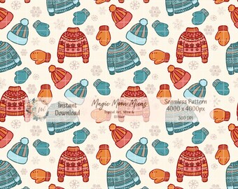 Winter Sweater Weather Seamless Pattern, Hand-Drawn PNG (Digital Download)