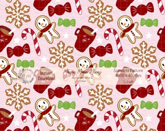 Christmas Seamless Pattern: Gingerbread, Coffee, Candy (Digital Download)