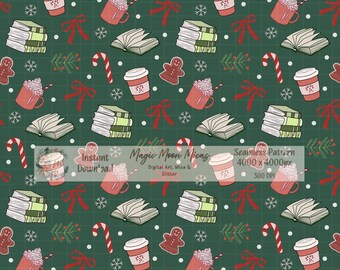 Christmas Holiday Seamless Pattern, Green Background (Digital Download)