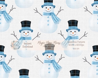 Snowman Seamless Pattern, Winter Digital Paper, Christmas Snowman Pattern, Holiday Background, Sublimation PNG, Instant Download