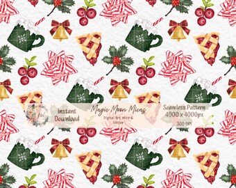 Handdrawn Watercolor Digital Seamless Surface Pattern Printable PNG Christmas Holiday Digital Download