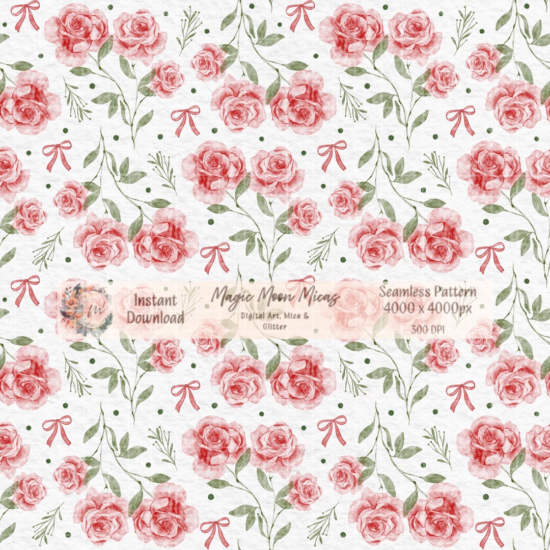 Pink Watercolor Rose Seamless Pattern, Floral Digital Paper ...