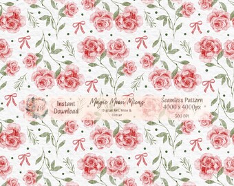 Pink Watercolor Rose Seamless Pattern, Floral Digital Paper, Cottagecore Roses, Wedding Background, Scrapbook PNG