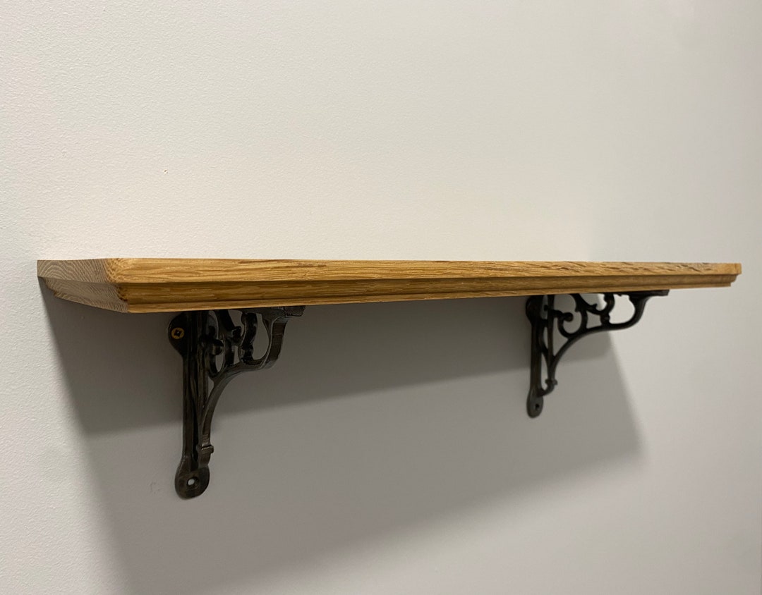 Solid Oak Shelf With Cast Iron Brackets. Etsy