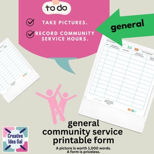 Printable forms to track general community service hours, nonprofit organizations, scouts, faith-based, helping community, digital download