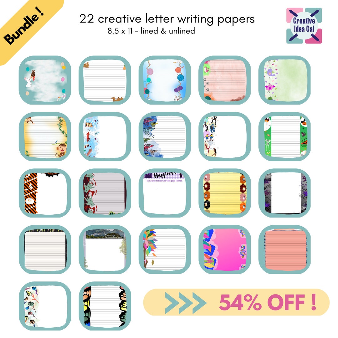 Pringles Writing Printable Stationery Bundle: 22 Creative Letter Writing Papers (digital ...