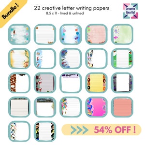 Pacote de 22 conjuntos de papelaria exclusivo para impressão, papel para escrever cartas sem forro, papel para notas, papel criativo, download digital