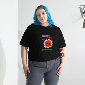 Graphic t-shirt of focus on the good, professional camera, positive. motivational, inspiring message, black tee