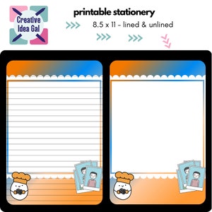 Mr. Egg Chef Stationery: Linjerat och olinjerat brevpapper (digital nedladdning)