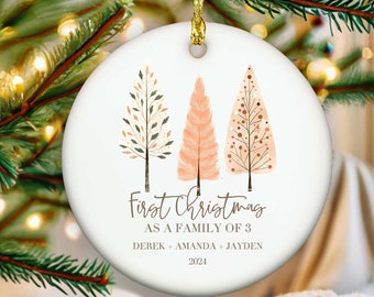 First Christmas as a Family of Three Ornament, Ceramic Ornament, Christmas Tree Ornament, Personalized Ornament, Custom Ornament