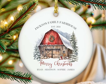 Personalized Red barn ornament red barn farm ornament Christmas gift farm red barn Christmas barn ornament farm family gift custom barn farm