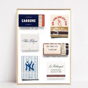 NYC Matchbook appartement kunst, bar instant download, Hotel Matchbook Art, retro kunst aan de muur, vintage Matchbook minimalistische barwagen