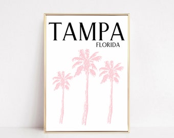 Minimalistic Palm Tree Travel Wall Print, Tampa Printable Poster, Instant Download Coastal Beach House Wall Decor, Simple Travel Prints