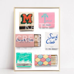 South Florida Matchbook Apartment Art, natychmiastowe pobranie Miami Wall Art, Palm Beach Retro Bar Cart Art, Vintage Minimalist Digital Download