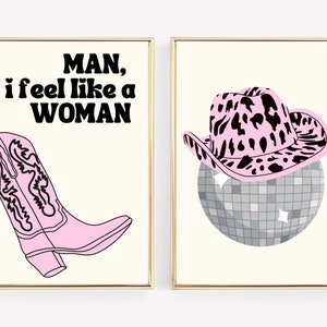 Man I Feel Like A Woman Poster, Set of 2 Disco Cowgirl Wall Art Instant Download, Trendy Wall Art, Shania Twain Country Music Poster, Decor