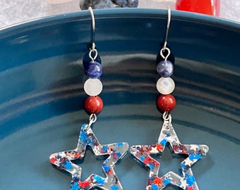 Patriotic Crystal Dangles | Red White Blue Earrings | Spiritual Earrings | Energy Earrings | Independence Day | National Pride | USA Dangles