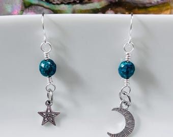 Star and Moon Dangle Earrings | Spiritual Earrings | Celestial Earrings | Crystal Earrings | Cosmic Earrings | Energy Earrings