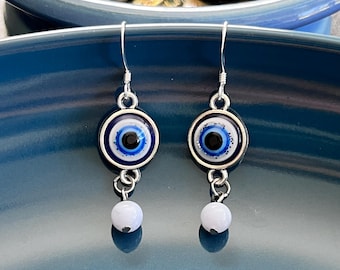 Blue Eye Earrings | Evil Eye Amulet Earrings | Spiritual Earrings | Crystal Earrings | Energy Earrings | Protection Earrings