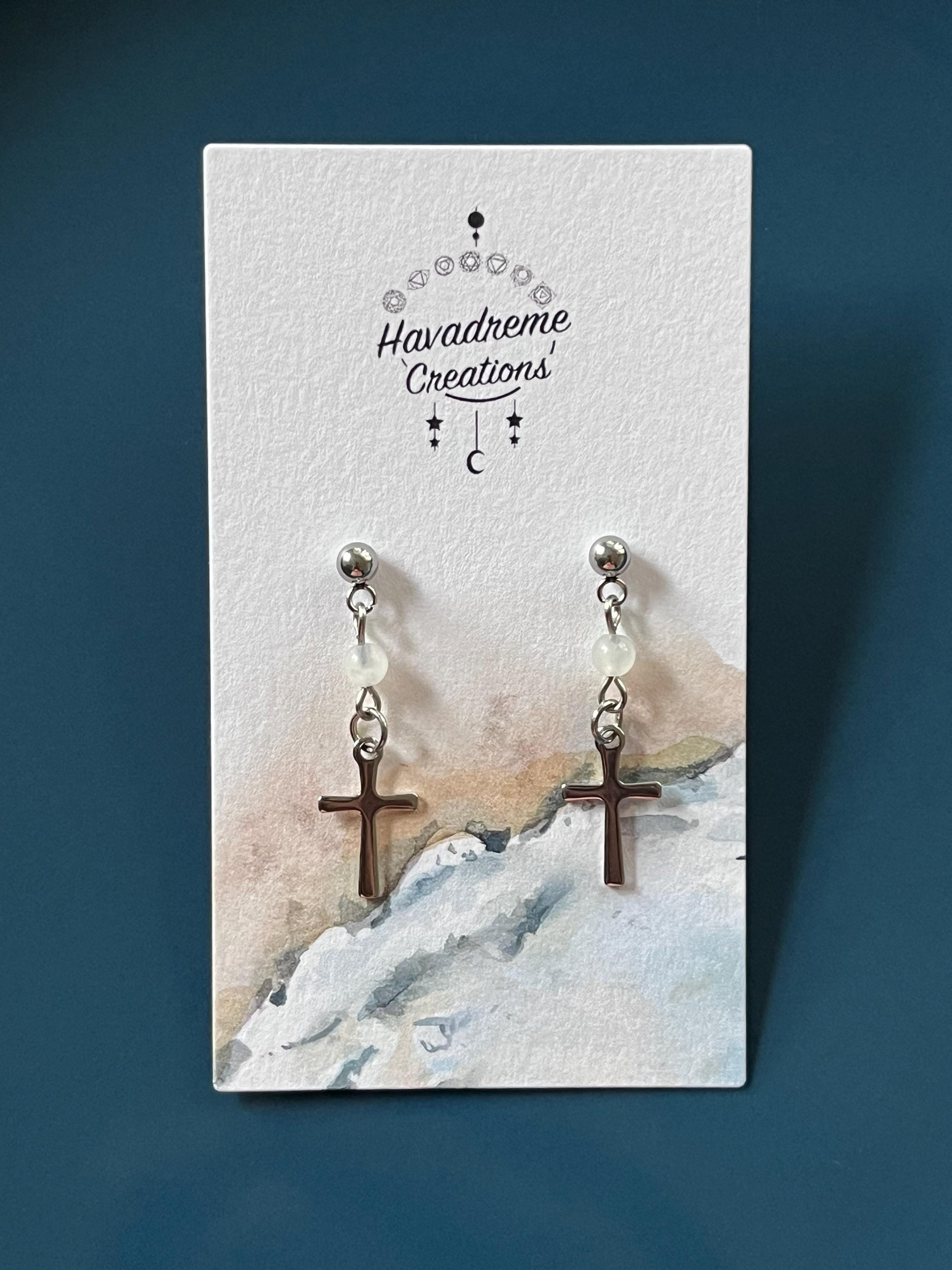 Cross Stud Earrings | Stainless Steel Cross Earrings | Christian Faith Earrings | Spiritual Earrings | Crystal Earrings | Sacrament Gift