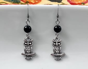 Owl Earrings | Silver Owl Earrings | Crystal Earrings | Nature Lover Earrings | Spiritual Earrings | Energy Earrings