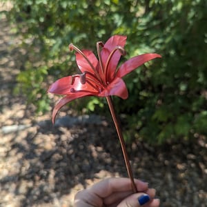 Handmade Copper Lily Flower, Unique Metal Tropical Lily Decor