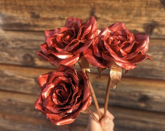 Rosa de cobre hecha a mano / Regalo personalizado de flores de metal para ella para aniversario/Día de San Valentín
