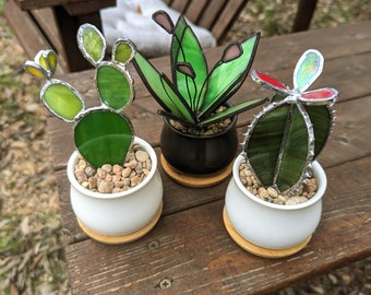 3D stained glass succulent with pot