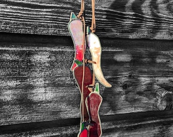 Handmade Stained Glass Chili Peppers Wall Decor/ Sun Catcher, Southwest Inspired Gift
