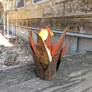 Rustic Metal Agave Outdoor Yard Art | Southwest Table Torch with Glass Container
