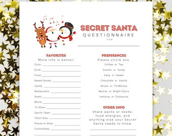 Secret Santa Questionnaire Printable Gift Survey Christmas Etsy Secret Santa Questionnaire Printable Gift Survey Christmas Etsy