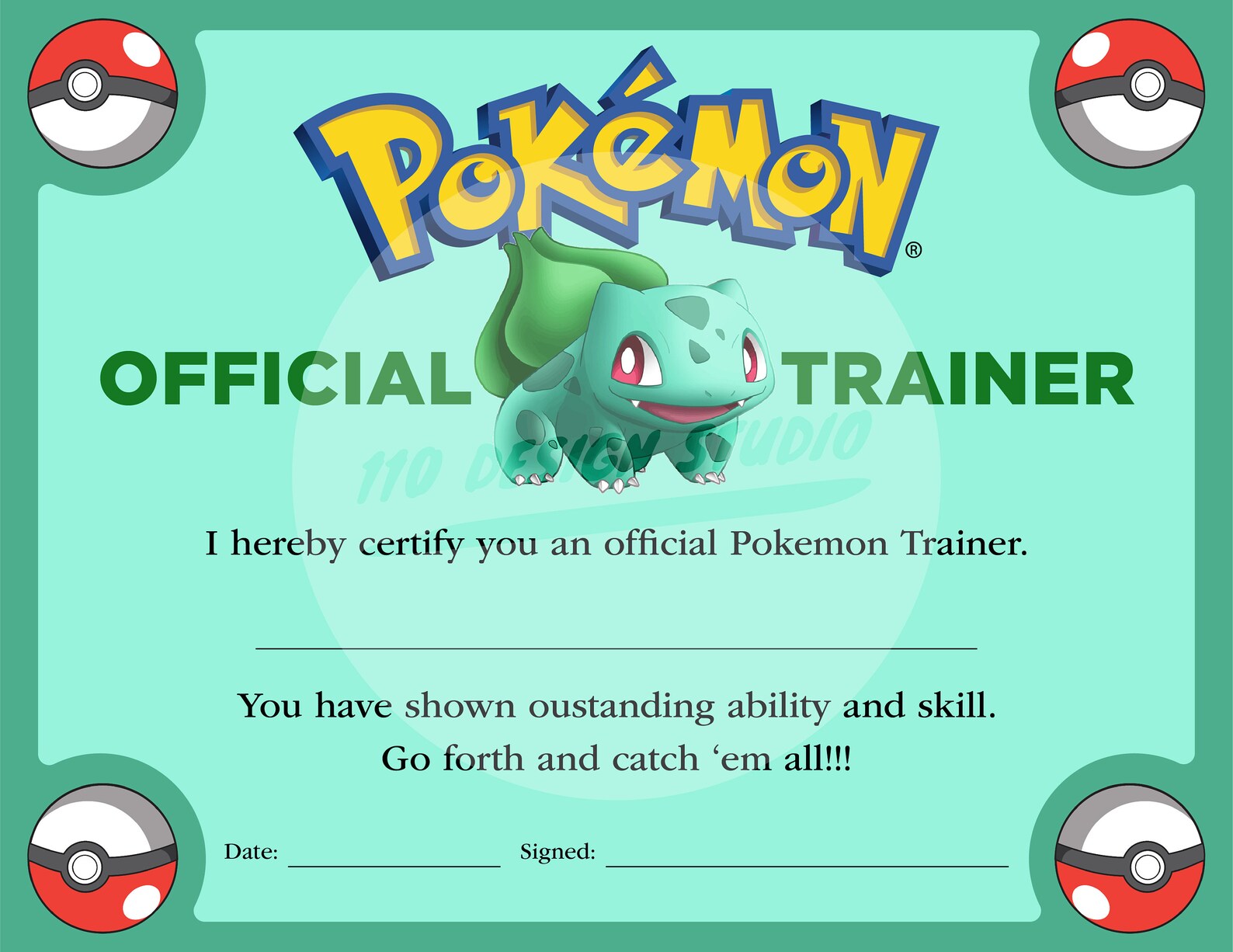 Pokemon Trainer Certificate Downloadable - Etsy