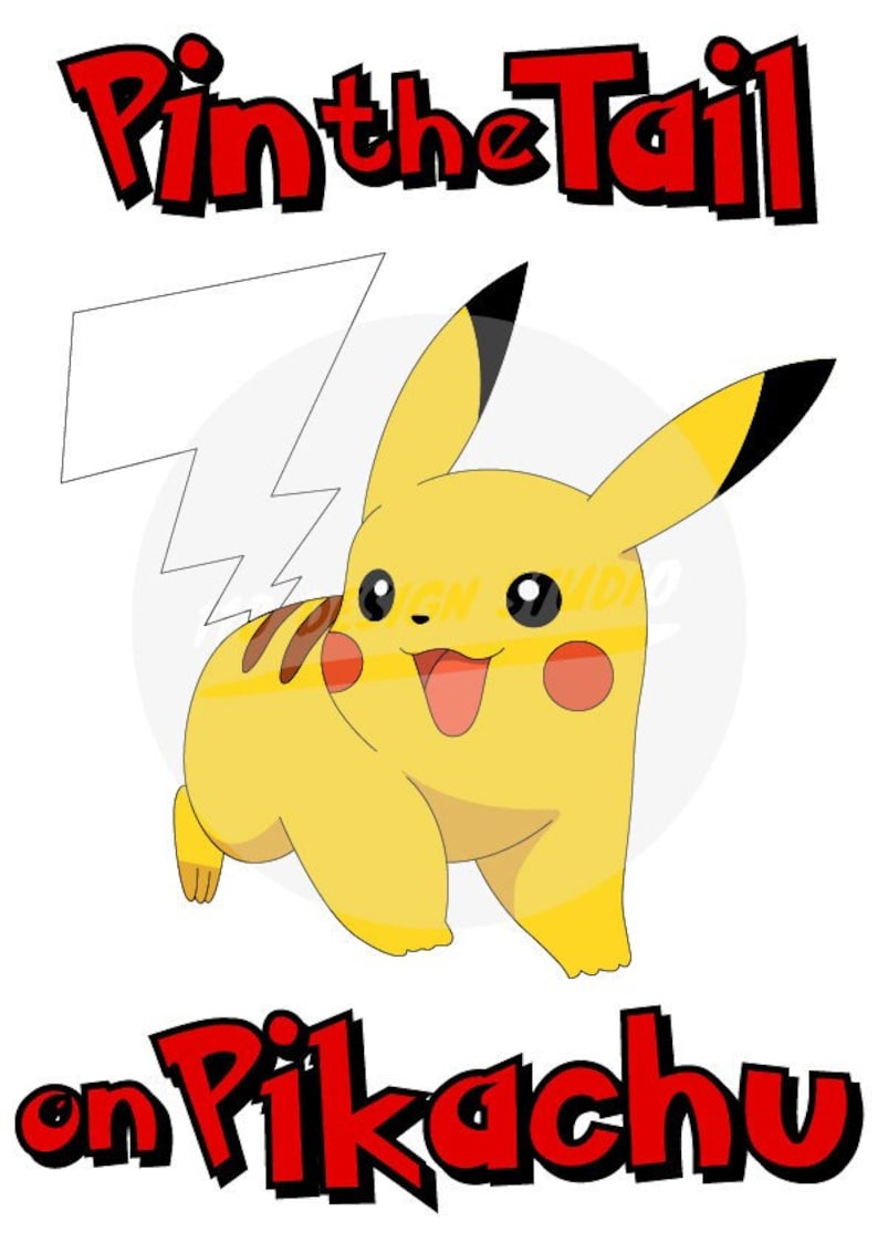 Pin the Tail on Pikachu Pin the tail Game Pokemon party supplies Pikachu tail image 1