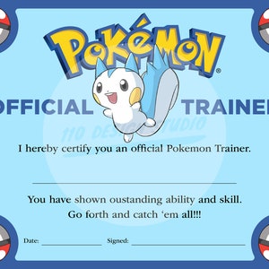 Pokemon Trainer Certificate Downloadable - Etsy