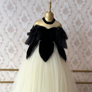 White Black Velvet Princess Dress, Long Tulle Toddler Prom Ball Gown Luxury, Party Girl Elegant Birthday Dress, Kids Special Occasion Dress