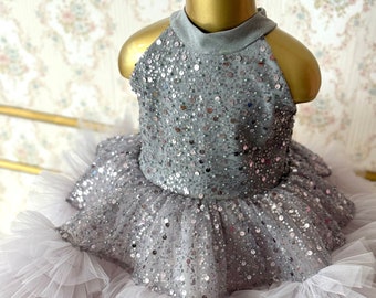 Baby Girl Tulle Silver Sequin Dress, Silver Sparkle Tutu Princess Dress Toddler, Baby Wedding Birthday Dress for Girls, Flower Girls Dress