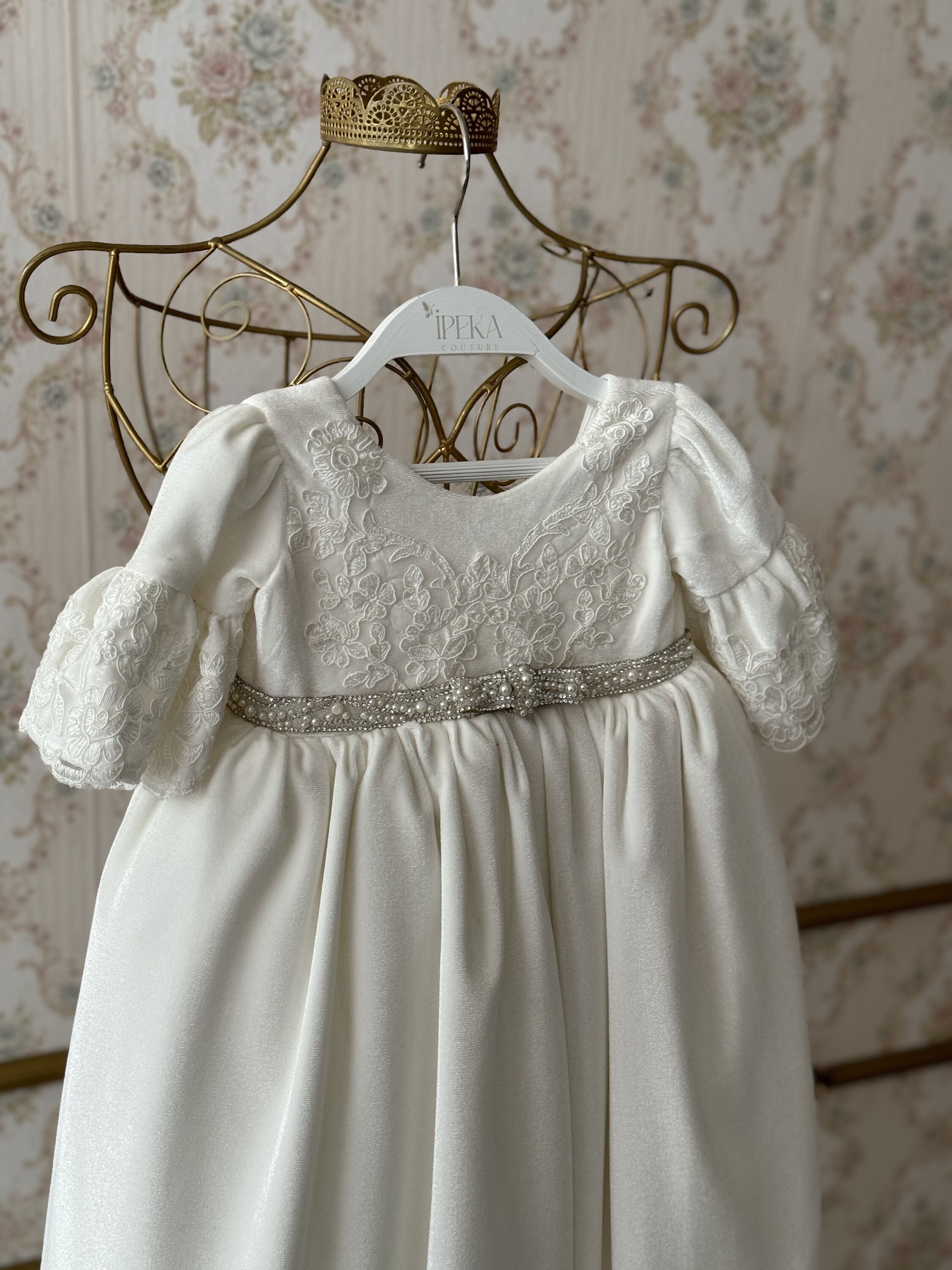 silk christening dress Girls 32" White Silk Christening Baptism Gown with Smocked Bodice