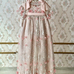 Christening Dress with 3D lace and flowers main image 1