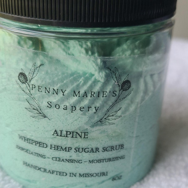 ALPINE - Whipped Foaming Sugar Scrub, Hemp Oil Body Scrub, Cleanse and Exfoliate.