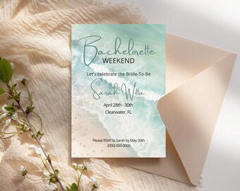 Beach Bachelorette Itinerary Invitation Templates, Beach Wedding Bachelorette Party Invites with Vacation Itinerary | Instant Download #10