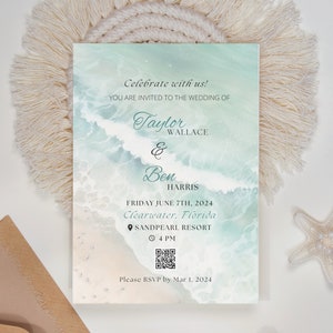 Beach Wedding Invitations Template, Beach Wedding Favor  Tropical Beach Wedding Invites, Instant Download #17